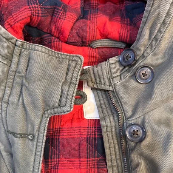 Hollister Y2K Utility Style Hooded Jacket with Red Buffalo Plaid Lining - Size M - Picture 3 of 9